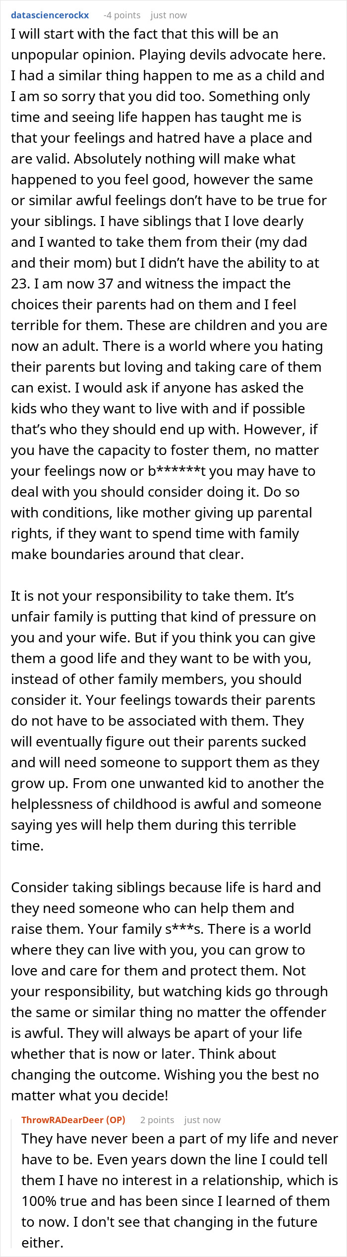 Long Reddit comment advising consideration of taking in half siblings despite family issues Long Reddit comment advising consideration of taking in half siblings despite family issues