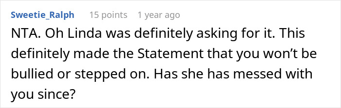 A comment supporting the bride's stance against the MIL wearing white at her son's wedding.