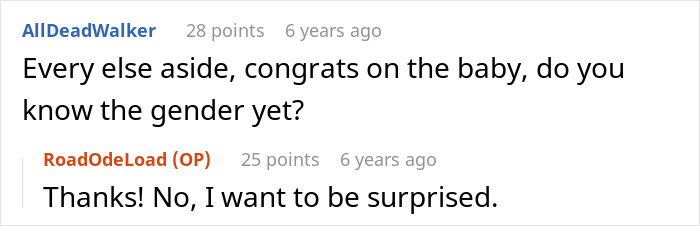 A comment congratulating the pregnant woman on her baby, as religious fanatics caused trouble at her pub job.