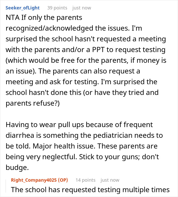 Online comment about parental neglect and school requesting health testing Online comment about parental neglect and school requesting health testing