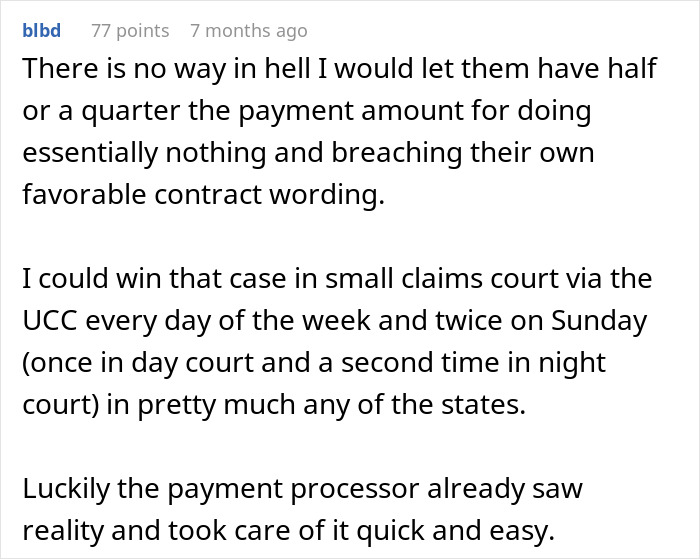 Comment refusing partial payment to wedding planner who breached contract