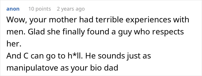 A comment praising the siblings revenge on their cheater stepdad, glad their mother found a respectful guy. A comment praising the siblings revenge on their cheater stepdad, glad their mother found a respectful guy.