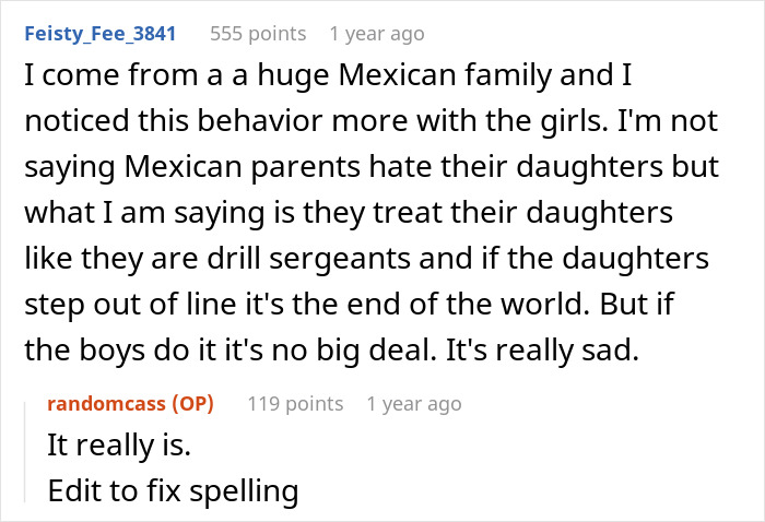 A woman is told to leave home after refusing to follow one rule, as seen in a Reddit comment about Mexican families.