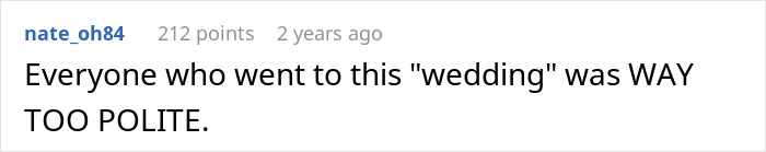 Comment stating wedding guests were overly polite Comment stating wedding guests were overly polite