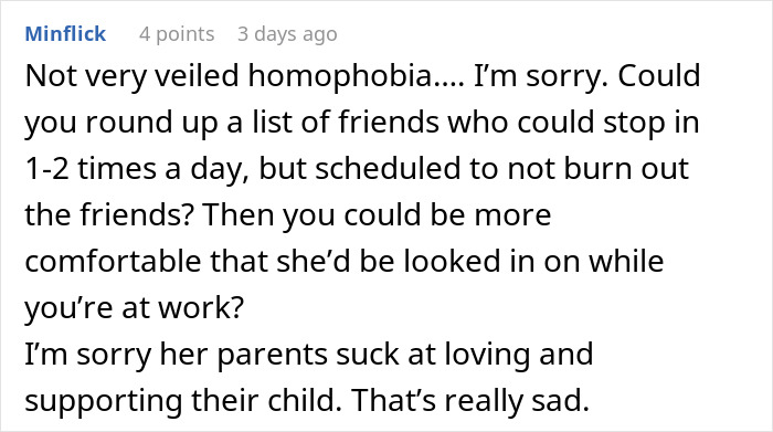 Comment about homophobia and arranging friend support for injured girlfriend
