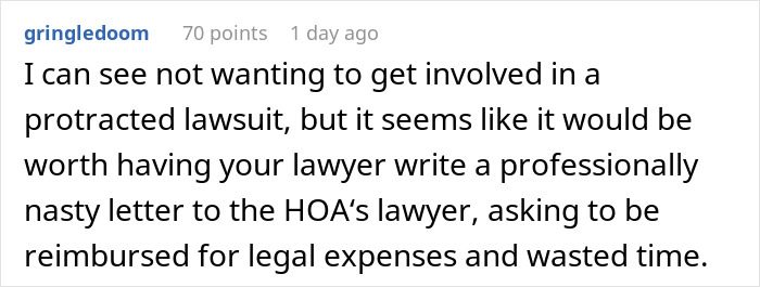 Comment suggesting legal action advice regarding HOA water scam Comment suggesting legal action advice regarding HOA water scam