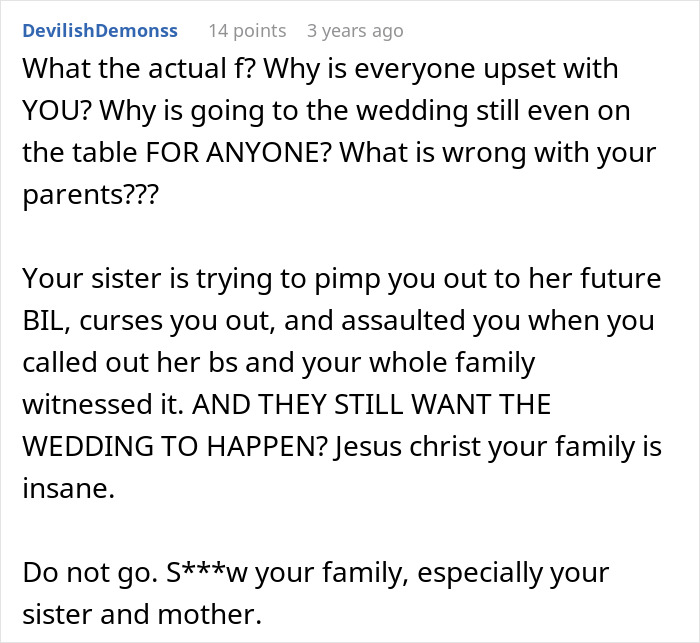 Comment expressing shock at family supporting creepy BIL and wedding plans Comment expressing shock at family supporting creepy BIL and wedding plans