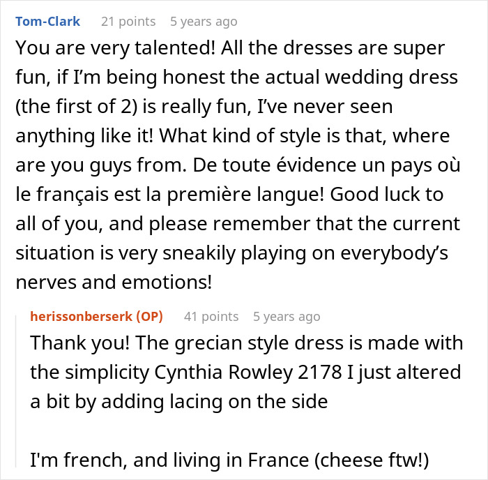 Praise for talented dressmaking and wedding dress style