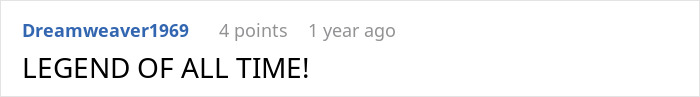 A comment calling the bride a LEGEND OF ALL TIME! for her action at the son's wedding.