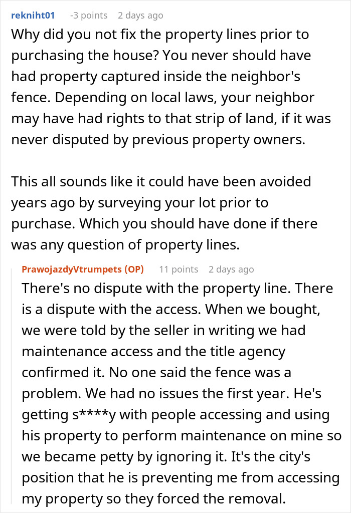 Comment on property lines and access rights dispute between neighbors Comment on property lines and access rights dispute between neighbors