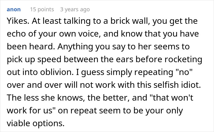 A comment on an article about a pregnant woman having contractions, and her MIL refusing to leave.