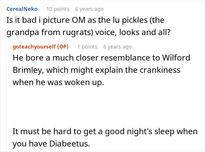Comment comparing OM to Lou Pickles voice and mentioning diabetes humor Comment comparing OM to Lou Pickles voice and mentioning diabetes humor