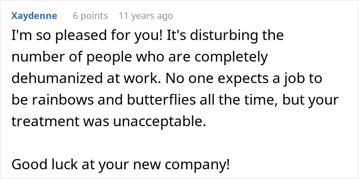 A comment expressing pleasure for a woman facing job issues due to her hair and wishing good luck at a new company.