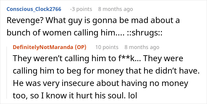 A Reddit discussion about revenge on the ex, showing how the ex became the joke.