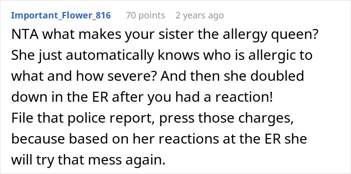 Sister Thinks Woman's Allergy Is A Lie, Her "Test" Gets Her Arrested Sister Thinks Woman's Allergy Is A Lie, Her "Test" Gets Her Arrested