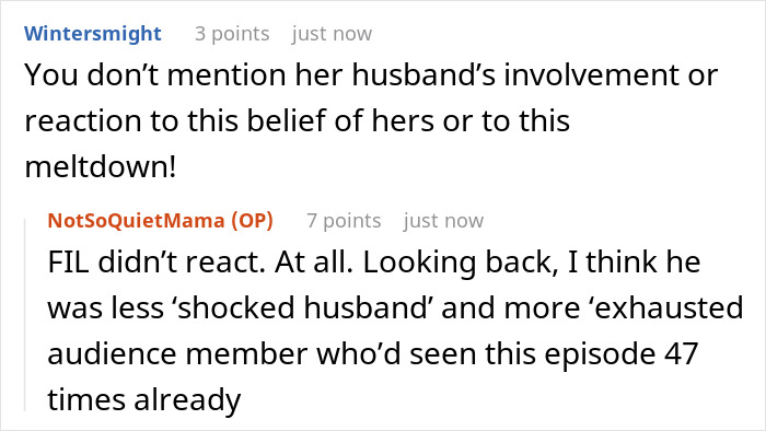 A Reddit discussion focusing on the husband's mom's breakdown and her husband's reaction.