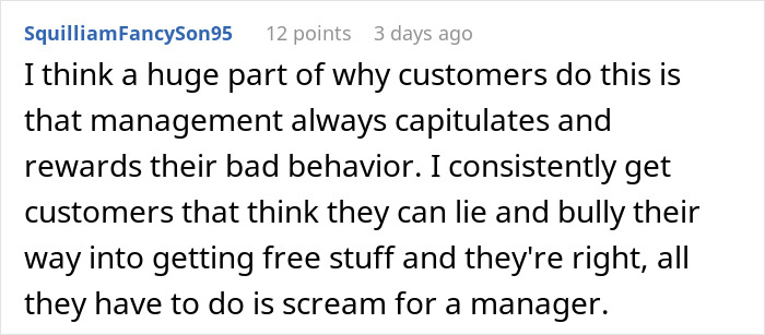 A comment about customers trying to guilt Walmart shoppers and how management rewards bad behavior. A comment about customers trying to guilt Walmart shoppers and how management rewards bad behavior.