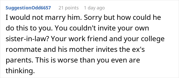 Comment expressing refusal to marry due to wedding invitation conflicts