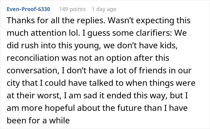 A user expresses hope for the future after an open marriage conversation, despite the sadness of the ending. A user expresses hope for the future after an open marriage conversation, despite the sadness of the ending.
