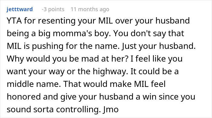 A screenshot of a Reddit comment about a husband wanting to honor his mom, and his wife's feelings of not being honored.
