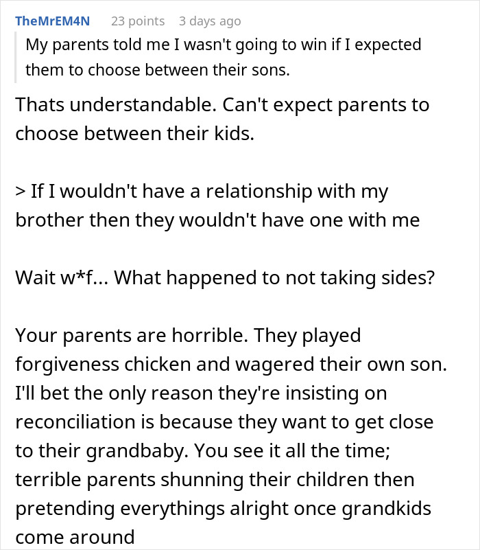 Comment criticizing parents playing forgiveness for grandchild access Comment criticizing parents playing forgiveness for grandchild access