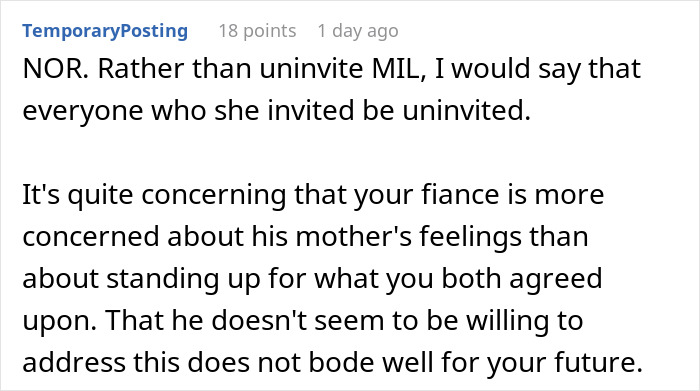 Comment suggesting uninviting all guests invited by mother-in-law