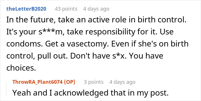 Recommendations on birth control responsibility after fake 26th birthday lie