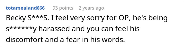 A Reddit comment expressing sympathy for a hubby harassed by a creepy friend trying to steal him away.