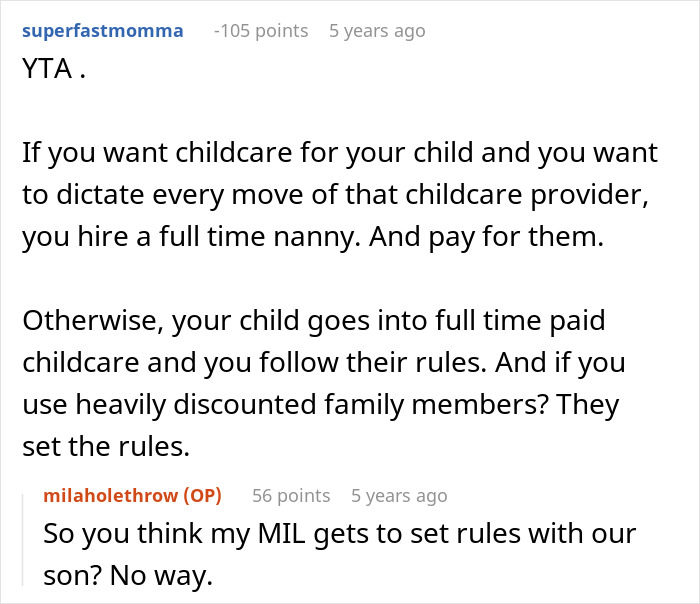 Arguments about childcare rules and MIL's influence over child's care