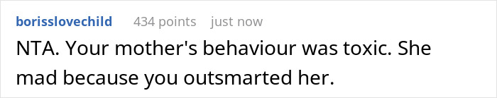 A comment stating a religious mom's toxic behavior and being mad after her teen outsmarts her snooping.