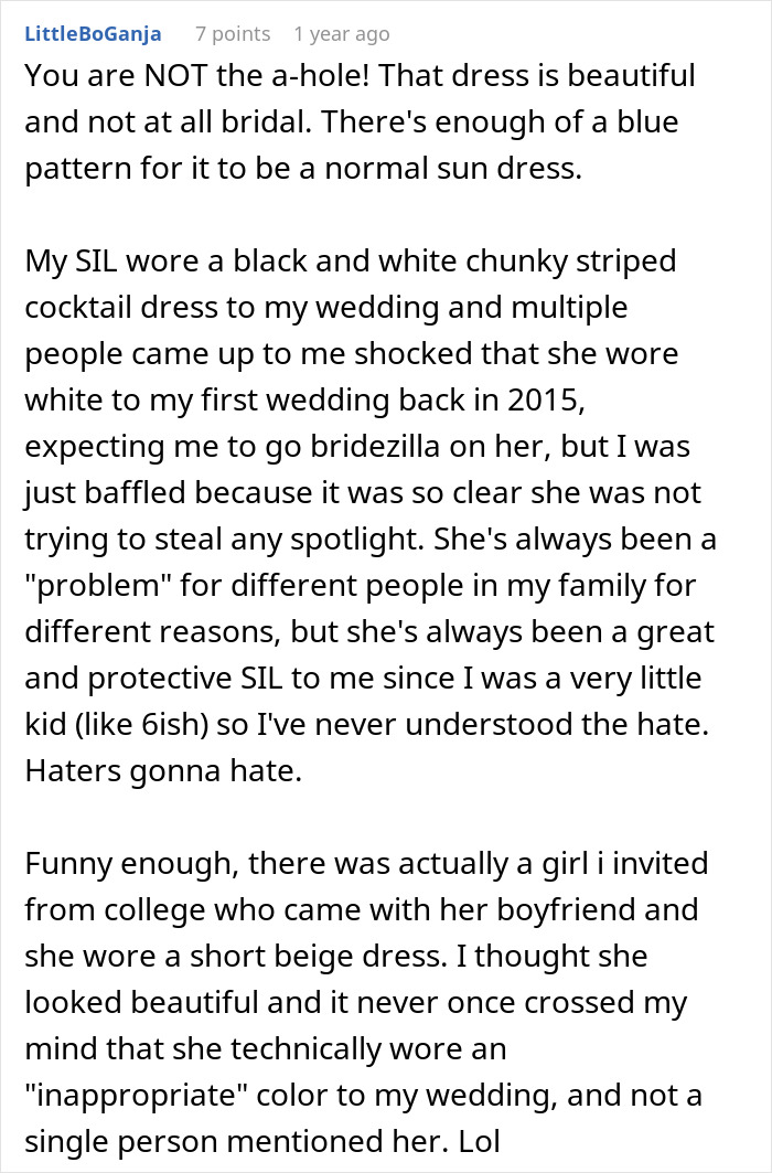 A screenshot showing comments about wedding attire mistakes, with discussions on a black and white striped dress and a short beige dress. A screenshot showing comments about wedding attire mistakes, with discussions on a black and white striped dress and a short beige dress.