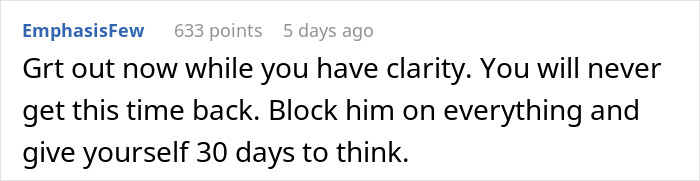 Encouragement to leave husband and block him for clarity Encouragement to leave husband and block him for clarity