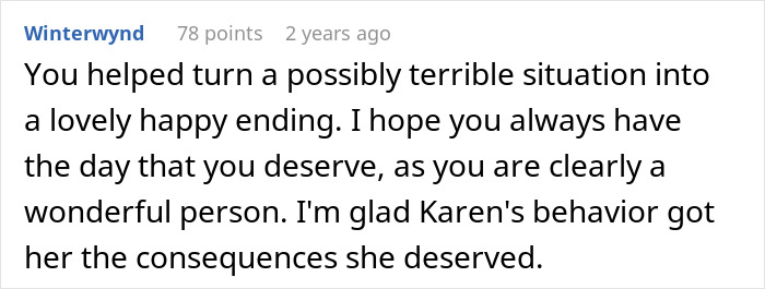 Comment praising positive outcome and consequences for bad behavior