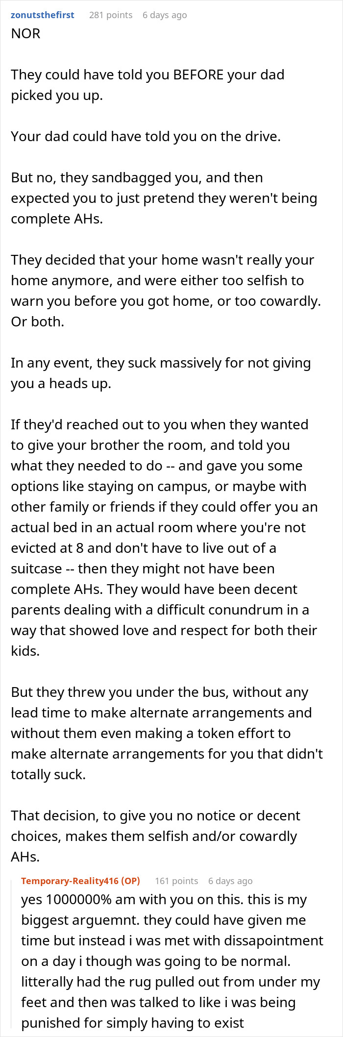 Reddit comments on the parents' hostile actions toward their 18YO daughter and the jobless bro. Reddit comments on the parents' hostile actions toward their 18YO daughter and the jobless bro.