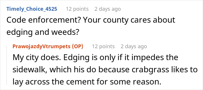 Discussion about county code enforcement on edging and weeds in homeowner dispute Discussion about county code enforcement on edging and weeds in homeowner dispute