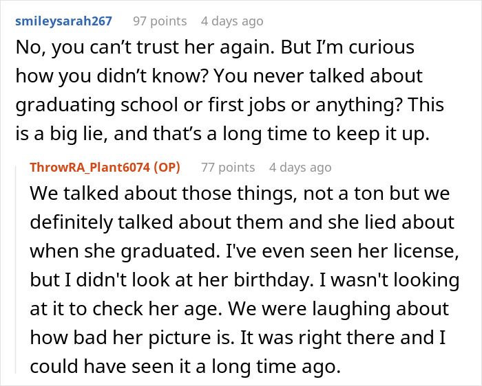 Discussion on trust issues in fake birthday and age lie