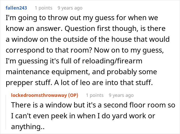 Comment guessing locked room holds firearm maintenance and prepper equipment Comment guessing locked room holds firearm maintenance and prepper equipment