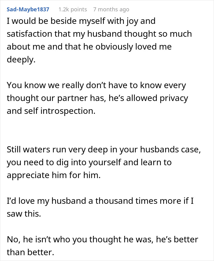 Screenshot of a comment expressing joy and satisfaction after discovering a husband's double life.