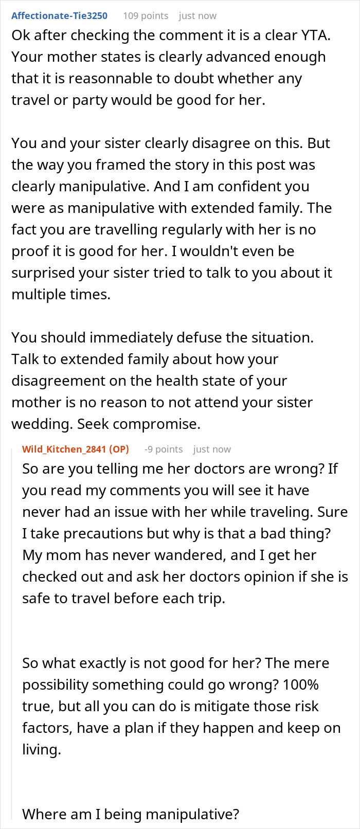 Comments discussing sibling boycott of wedding over mom with dementia invitation Comments discussing sibling boycott of wedding over mom with dementia invitation