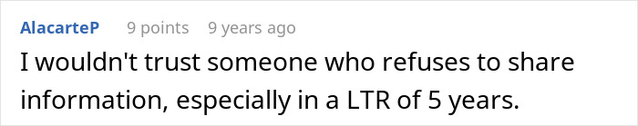 Comment expressing distrust in partner who refuses to share information after years Comment expressing distrust in partner who refuses to share information after years