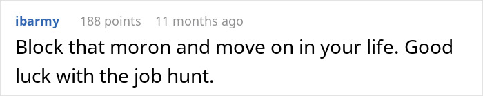 Comment advising to block and move on from toxic relationships