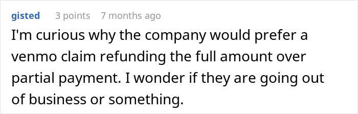 Comment wondering about wedding coordinator refund preference and business status