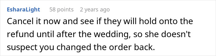 Recommendation to cancel wedding order and secure refund post-wedding Recommendation to cancel wedding order and secure refund post-wedding