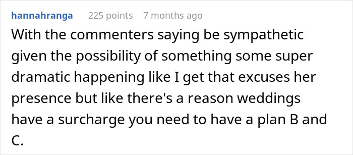 Comment advising planners to have backup plans for weddings