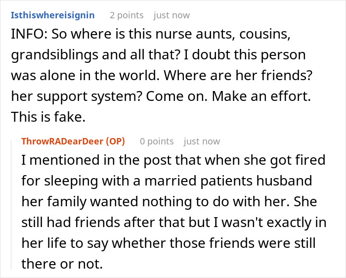 Skepticism about nurse's support system in family dispute Skepticism about nurse's support system in family dispute