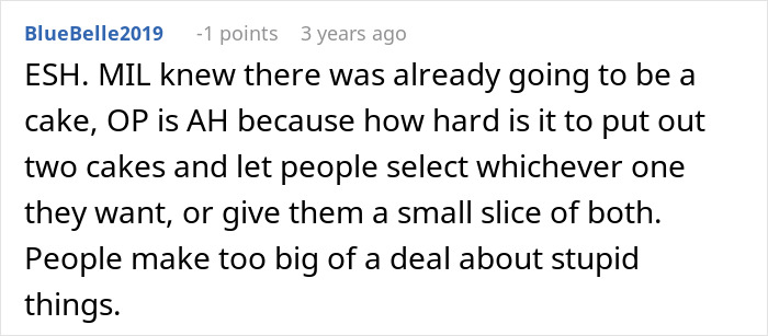 Reddit comment saying both MIL and OP share blame over birthday cake dispute