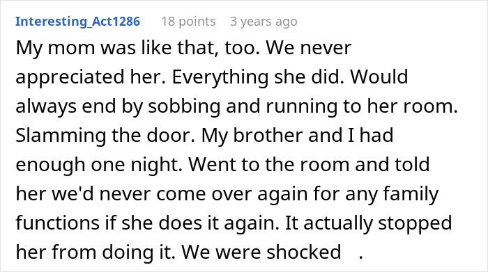 A user shares an experience with their own attention-seeker mom, who ruined special days, and how they stopped it. A user shares an experience with their own attention-seeker mom, who ruined special days, and how they stopped it.