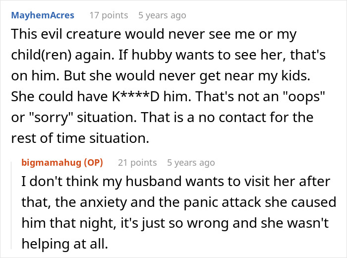 A Reddit comment stating the entitled MIL would never see the child again after the grandson's ER visit and the insulin incident.