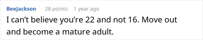 A screenshot of a comment telling a woman to leave home and become a mature adult.