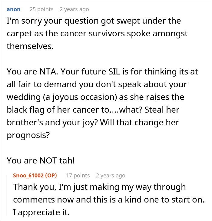 Couple Gets Annoyed That SIL With Cancer Is Taking Away From Their Wedding, It's Way Worse Than That Couple Gets Annoyed That SIL With Cancer Is Taking Away From Their Wedding, It's Way Worse Than That